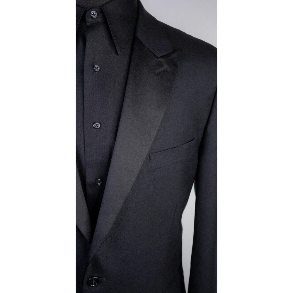 J.Crew Thompson Peak Lapel Tuxedo Jacket Black Sz 44R Two Button Wool Blazer